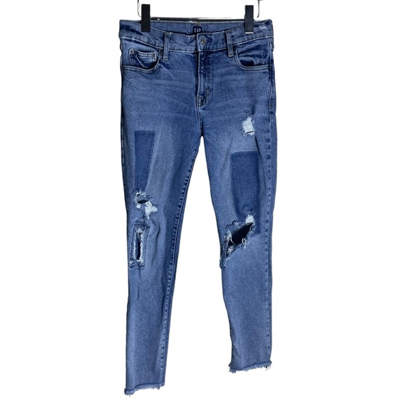 Gap Denim True Skinny Light Wash Distressed Patchwork Jean 27 / 4 Regular - Picture 1 of 10